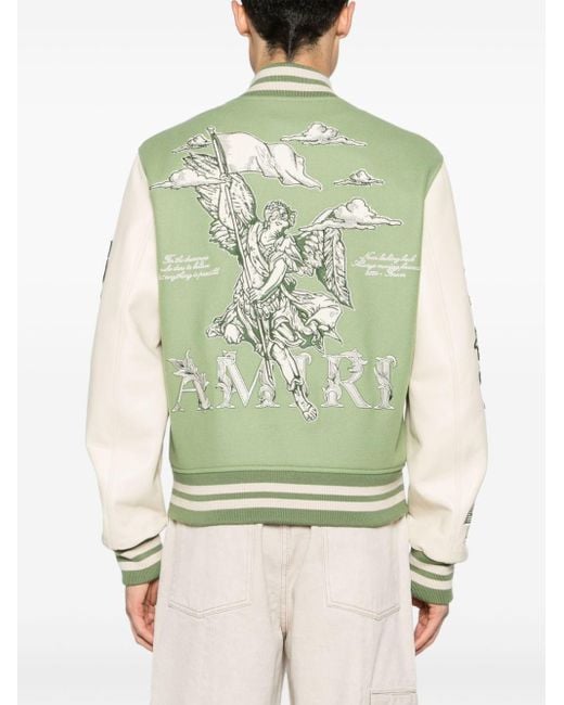 Amiri Green White And Multiple Patches Bomber Jacket for men