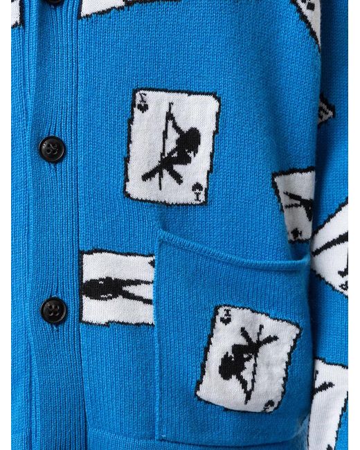 Amiri Blue Intarsia Cashmere And Wool-blend Cardigan for men