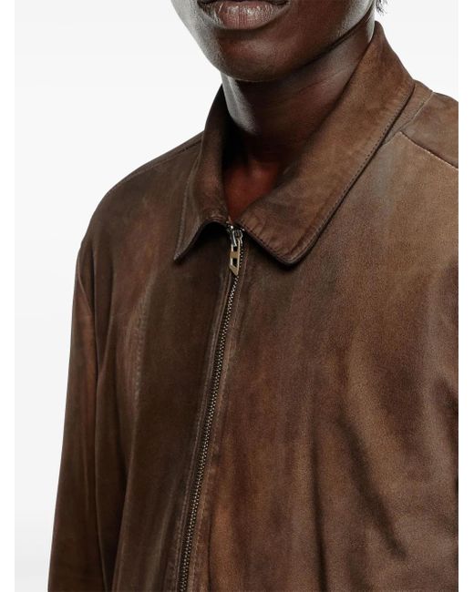 DIESEL Brown L-Crombe Zip-Up Leather Jacket for men