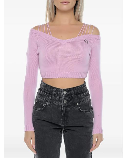 Chiara Ferragni Purple Off-Shoulder Knitted Top