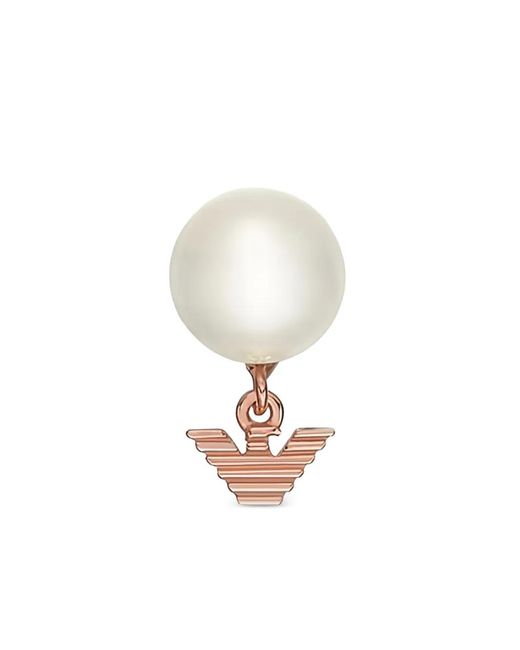 Emporio Armani White Logo-Charm Pearl Earrings