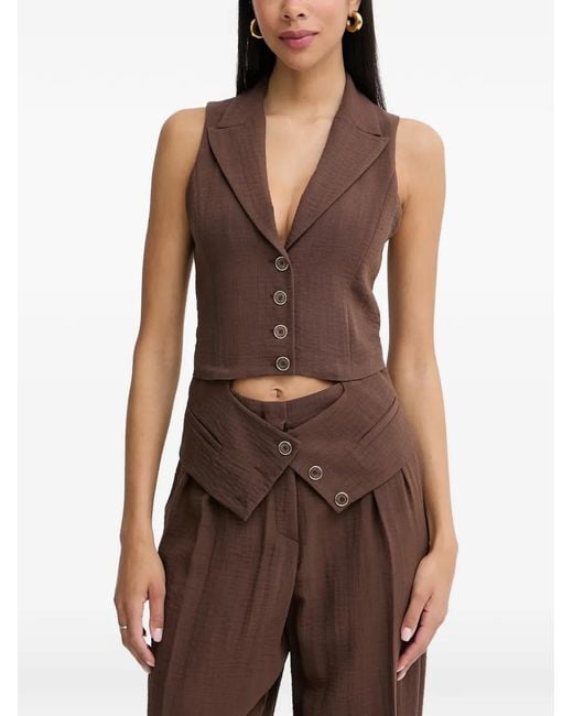 SIMONA CORSELLINI Brown Peaked-Lapel Button-Up Vest
