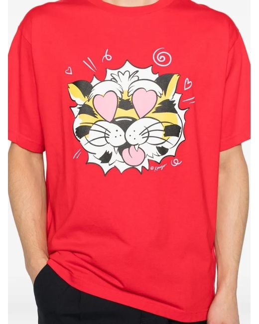 KENZO Red Oversized 'Wild Tiger' Graphic T-Shirt for men