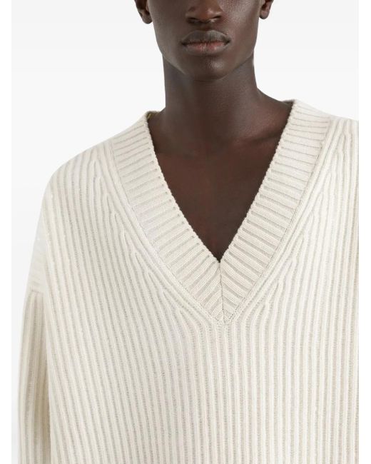 Dolce & Gabbana White V-Neck Ribbed Sweater for men