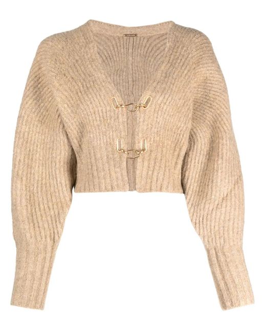 Cult Gaia Natural Casella Ribbed-Knit Cropped Cardigan