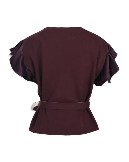 Lanvin Purple Wrap Blouse With Flutter Sleeves