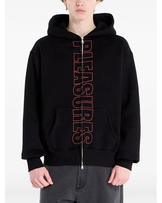 Pleasures Black Zip Hooded Sweater for men