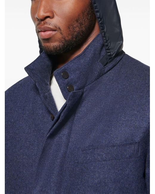 Norwegian Wool Blue Down-lined Virgin-wool Coat for men