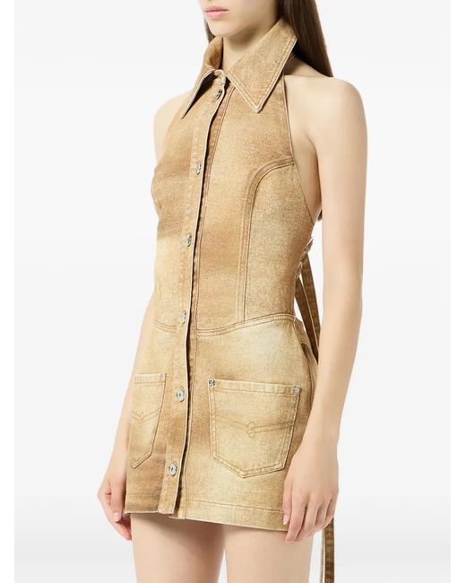 Blumarine White Buttoned Print Mini Dress