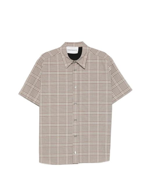 Amaranto Gray Checked Short-Sleeve Shirt for men