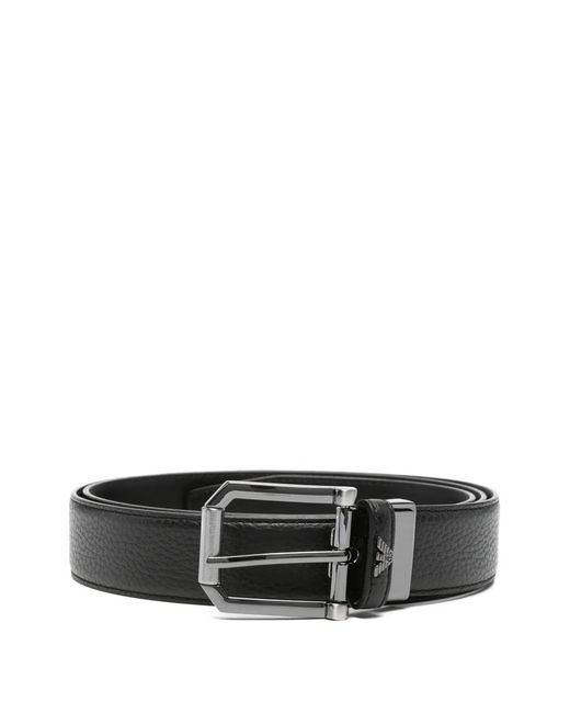 Emporio Armani Black Grained-Leather Belt for men