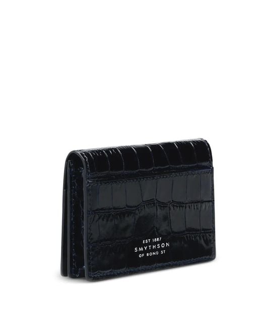 Smythson Black Mara Croc-Effect Card Case