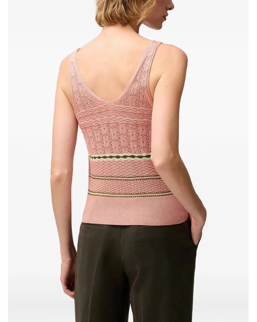 RETORI Pink Mix-Stitch Striped V-Neck Knitted Cotton Tank Top