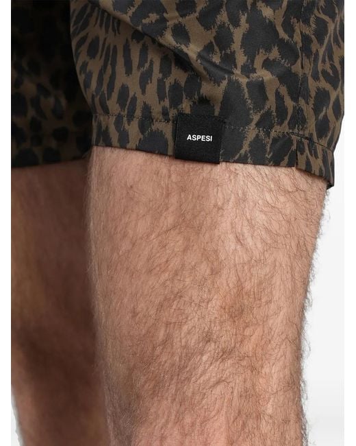 Aspesi Black Leopard-Print Swim Shorts for men