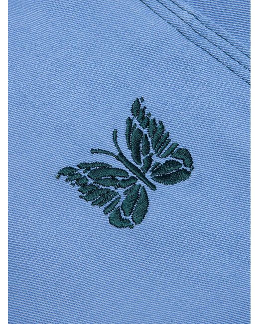 Needles Blue Embroidered-Logo Trousers for men