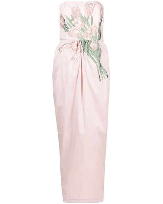 BERNADETTE Pink Lena Embroidered Gown - Women's - Polyester/spandex/elastane/polyamide