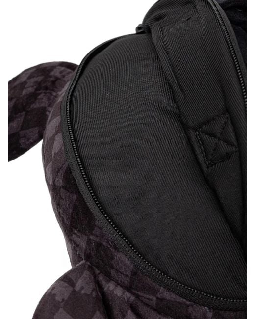 Sprayground White Checked-Pattern Bear-Shape Backpack