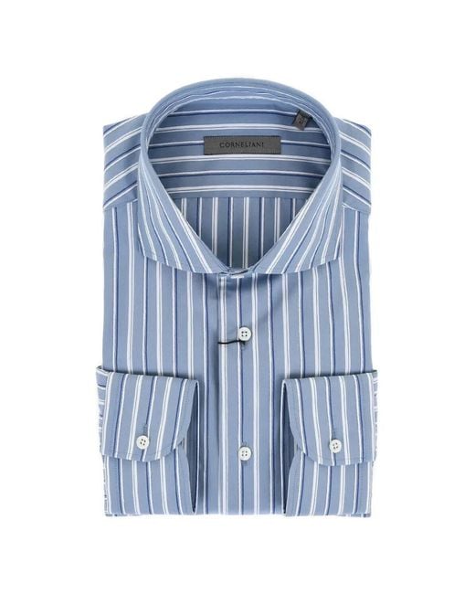 Corneliani Blue Chemise En Coton À Rayures for men