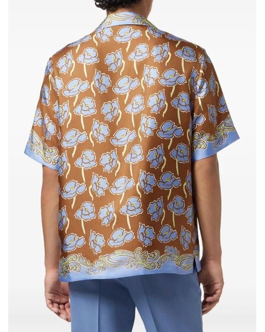 メンズ Versace Poppies シルクシャツ White