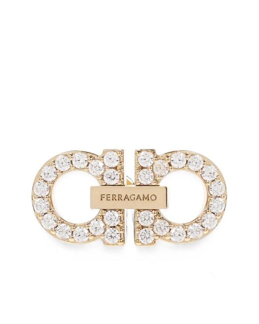 Ferragamo White Double Gancini Crystal Embellished Earrings