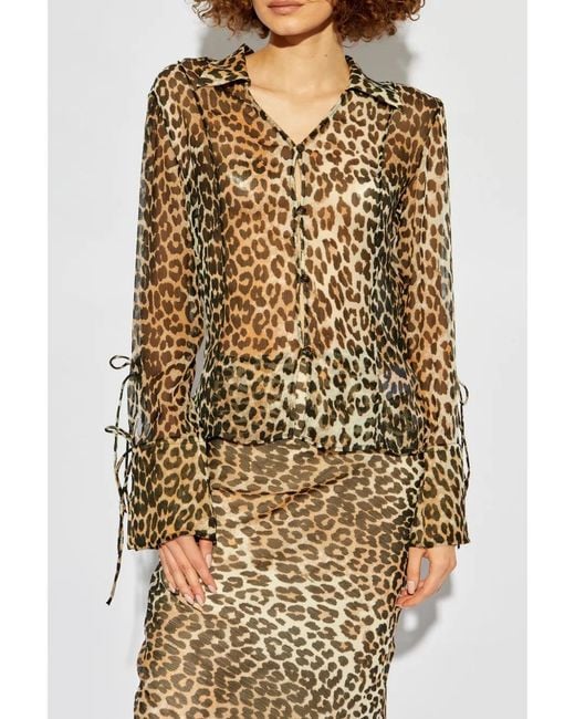 Ganni Multicolor Animal Print Long Sleeve Blouse