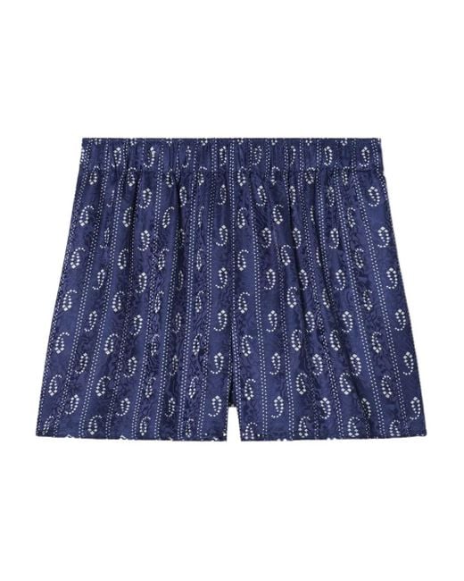 Tory Burch Blue Printed Silk Blend Shorts