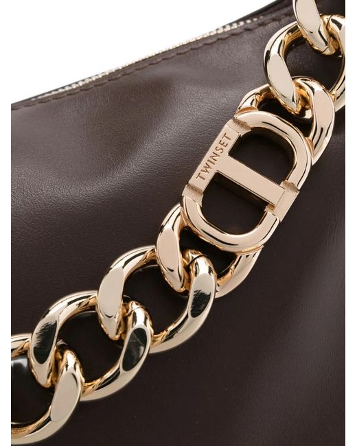 Twinset Brown Medium Liliane Chain-Embellished Shoulder Bag
