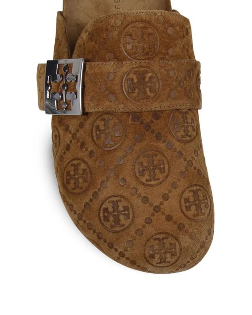 Tory Burch Brown T Monogram Mellow Jacquard Suede Mule