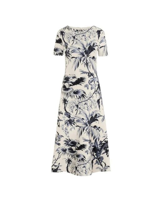 Oscar de la Renta White Chiné Palm Leaves Knit Dress