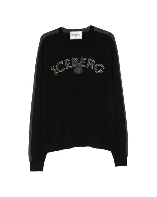Iceberg Black Logo-Embroidered Side-Stripe Sweater for men