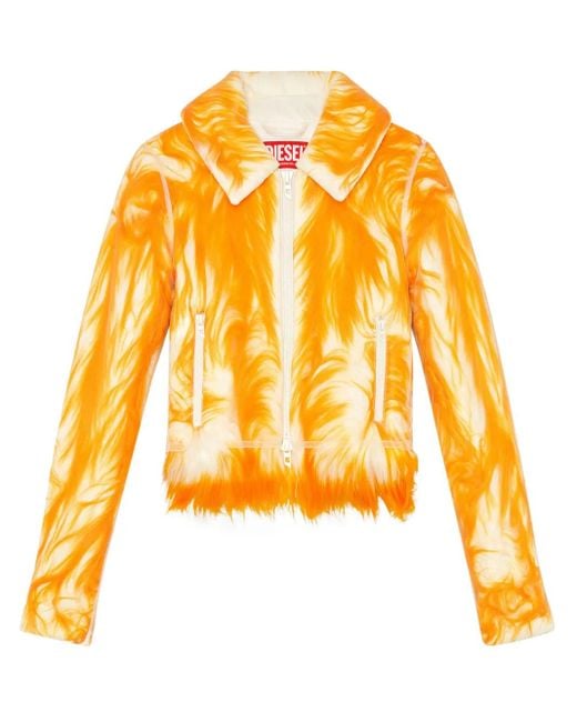 DIESEL Yellow Cropped Faux-Fur Two-Way Zip Jacket