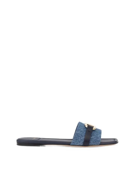 Ferragamo Blue Gancini Ornament Slides