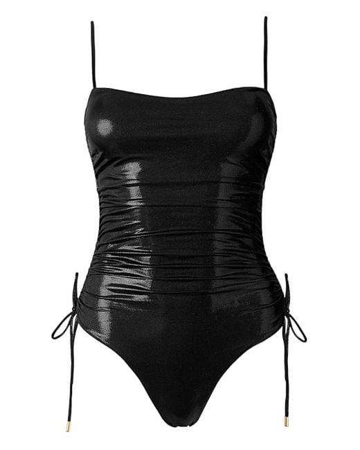 SOFIA ERHAN Black Metallic-Effect Side-Tie Swimsuit