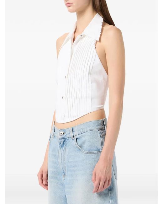 Blumarine White Collared Pleated Top