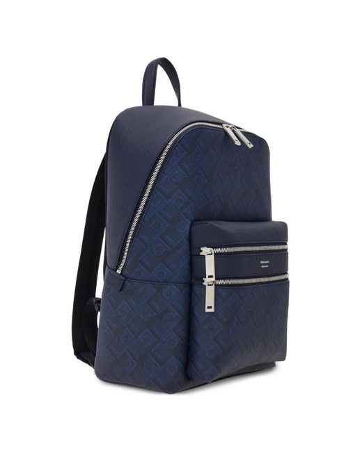 Ferragamo Blue Embossed Gancini Backpack for men