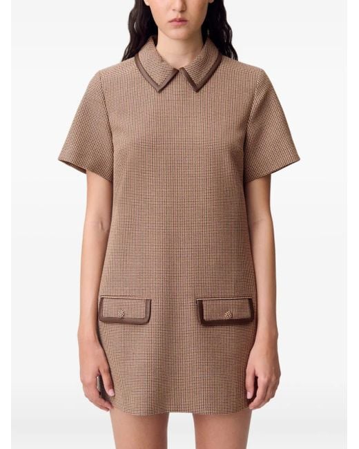 Claudie Pierlot Brown Kleid Mit Hahnentrittmuster