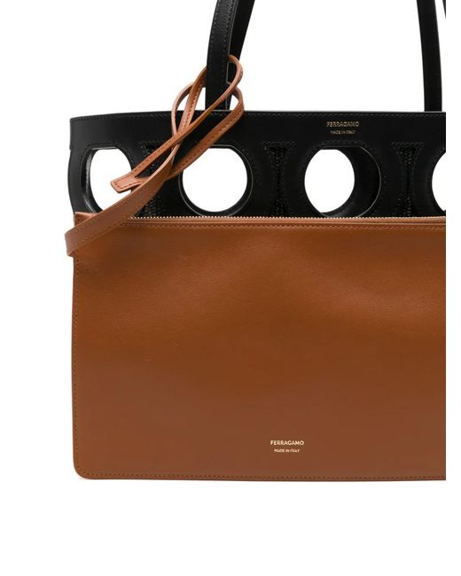 Ferragamo Black Sac Cabas Gancini Médium À Motif Zébré