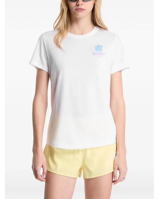 Saysky White Flower Combat Logo-Print T-Shirt