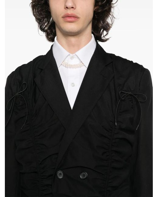 Simone Rocha Black Ruched Double-Breasted Blazer for men