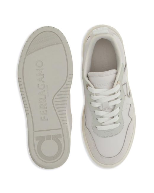 Ferragamo White Gancini Leather Sneakers