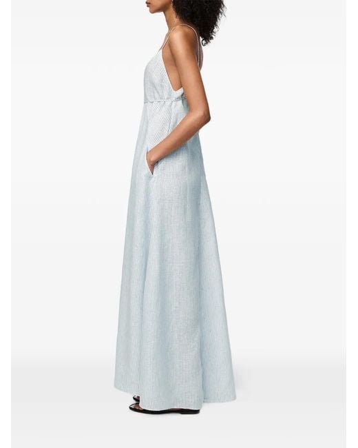 Another Tomorrow Blue Striped Seamed Slip Dress