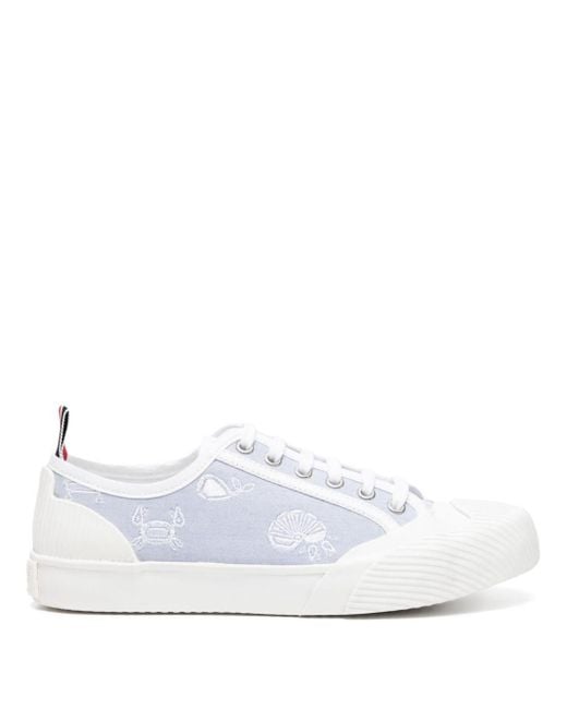 Thom Browne White Graphic-embroidered Lace-up Sneakers