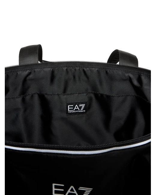 EA7 Black Logo-Print Tote Bag