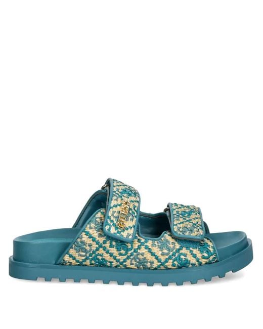Fadeliza textured double-strap flat sandals Guess de color Green