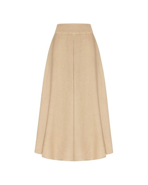 120% Lino Natural Panelled A-Line Midi Skirt