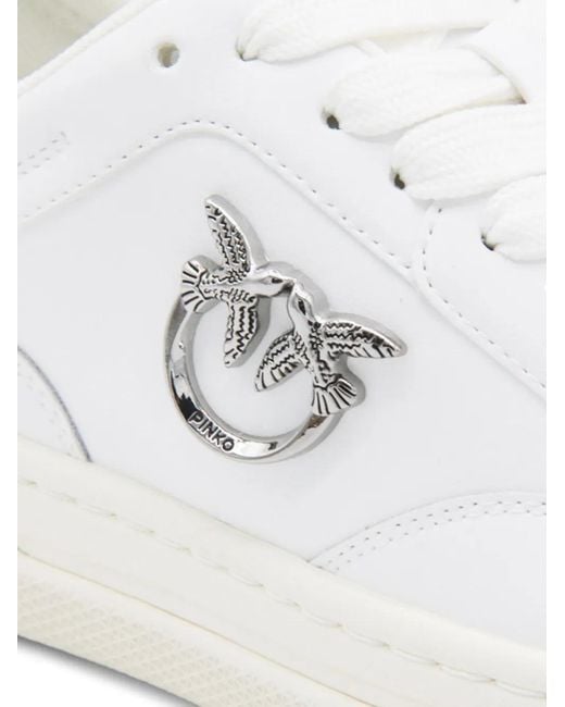 Pinko White Leather Sneakers With Metallic Accents