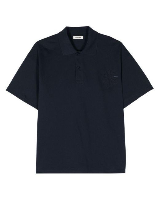 Sandro Blue Floral-appliqué Cotton Polo Shirt for men