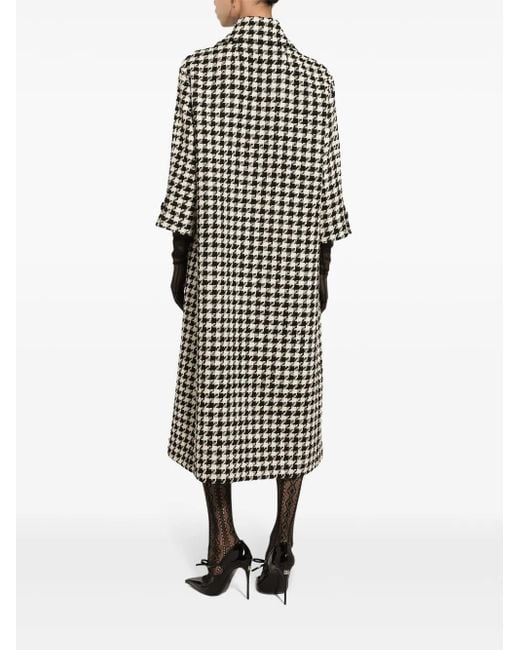 Dolce & Gabbana White Single-Breasted Macro-Houndstooth Wool Coat