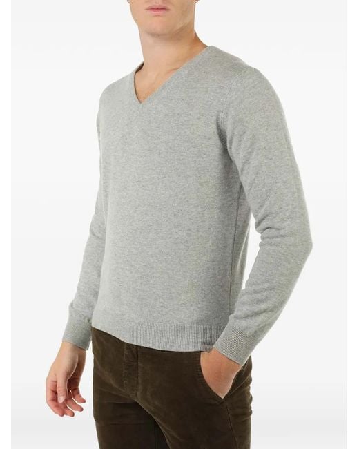 Al Duca D'aosta Gray V-Neck Ribbed-Trim Sweater for men
