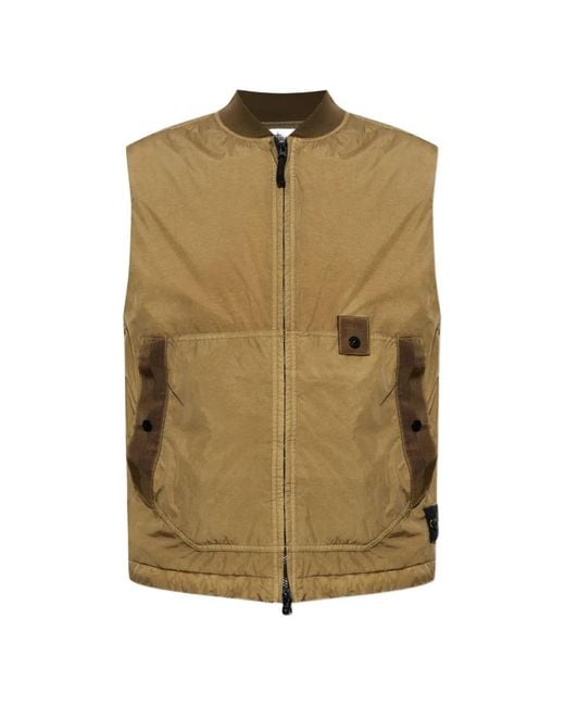 Stone Island Green Logo-Patch Gilet for men